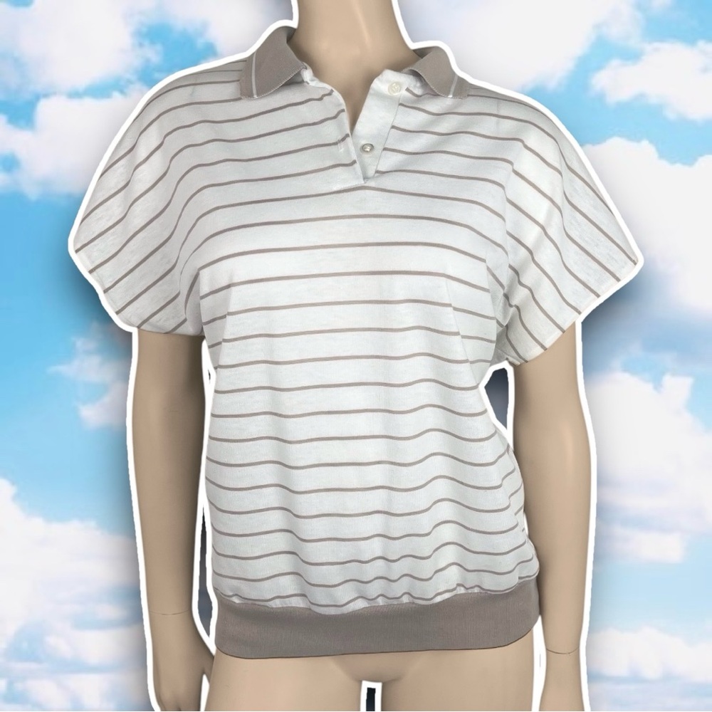 80s VINTAGE Golden Wings Short Sleeve Striped Polo Shirt Preppy Country Club